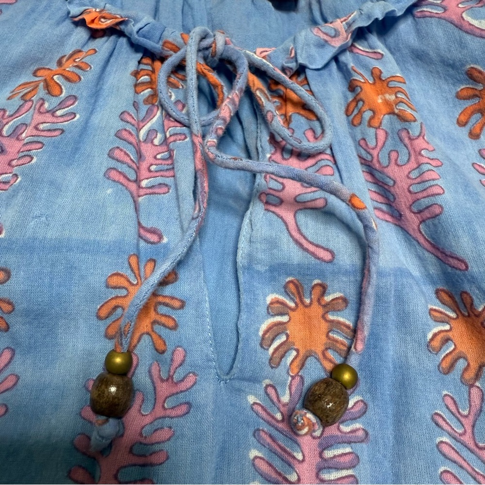 Oliphant Floral Blue and Orange Sleeveless Dress - Picture 3 of 11